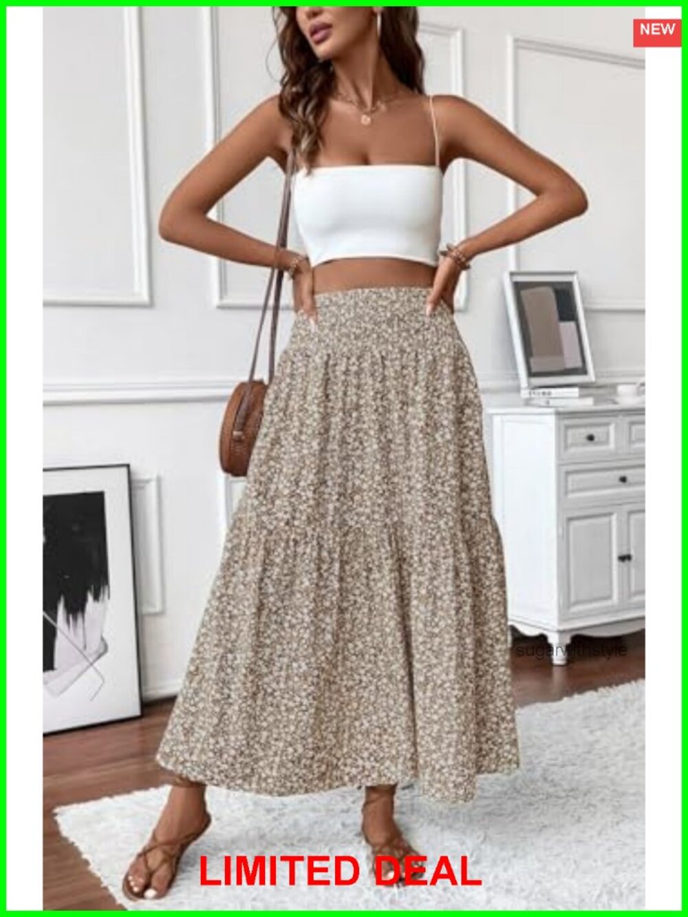 Boho Maxi Skirt Floral Smocked High Waist Long Skirt with Pockets - Picture 4 of 6